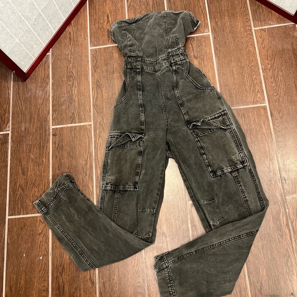 Free People Black Denim Jumpsuit